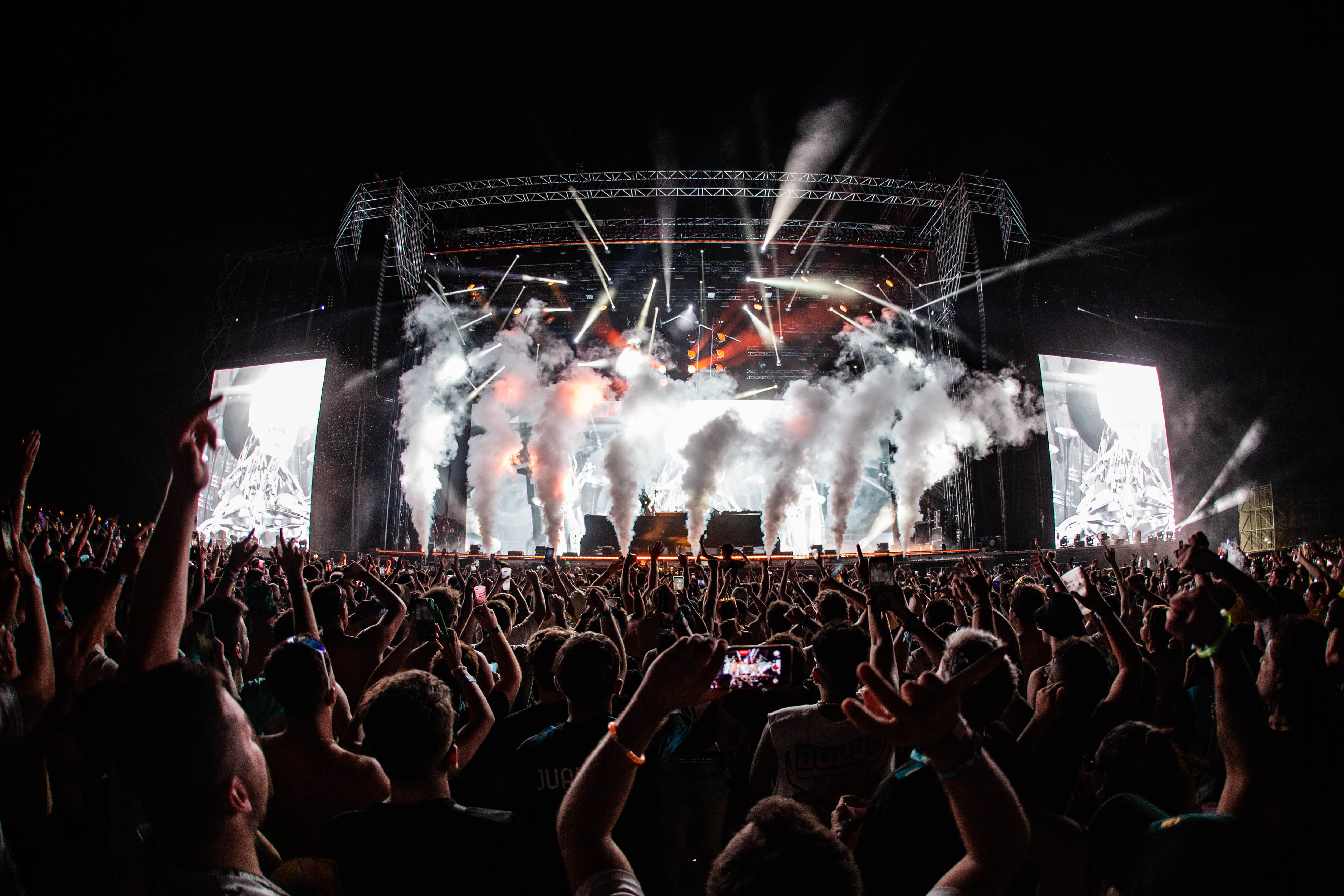 Dreambeach festival main stage with crowd and spectacular lighting effects